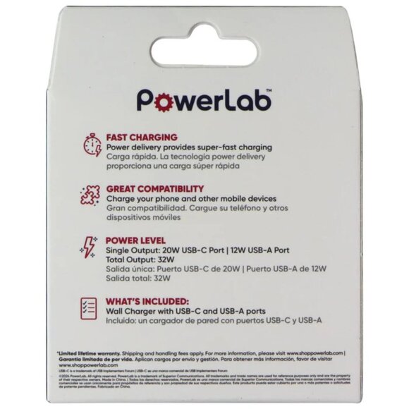 PowerLab 32W USB-C / USB-A Wall Charger with Power Delivery - White - Picture 2 of 2